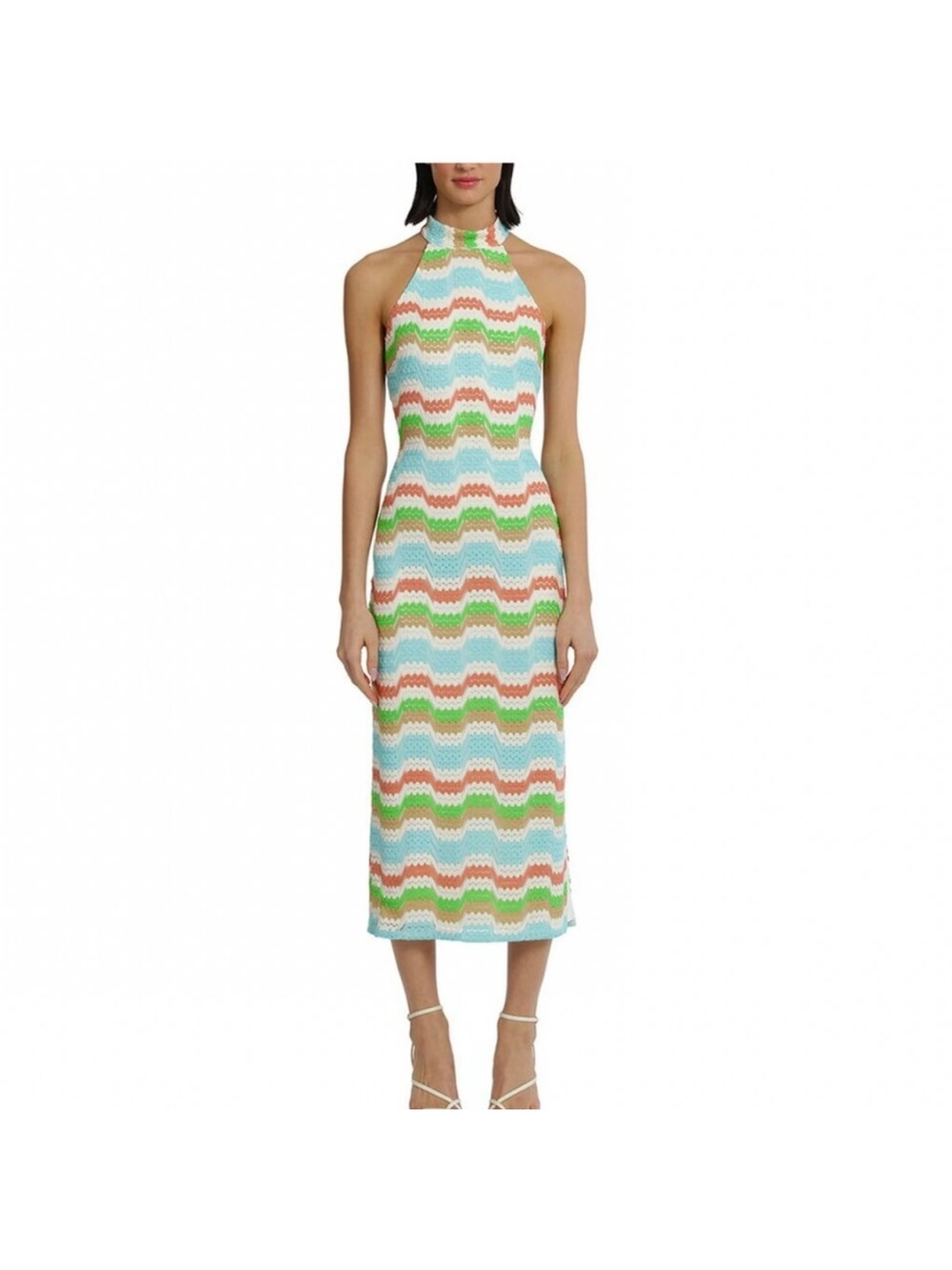 Donna Morgan size 10 Halter Midi Dress Pastel Multi-Color Wave Print